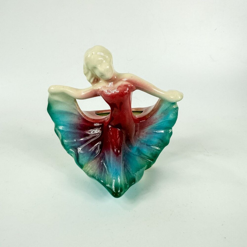 Shawnee Dancing Girl Planter Figurine Teal Blue Maroon Red Gradient Ceramic